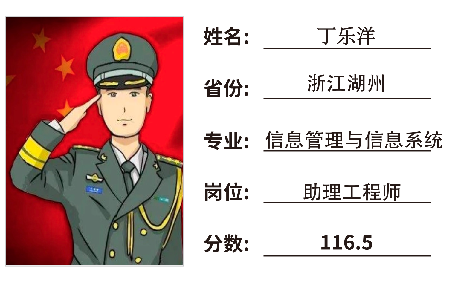 捷报！恭喜丁乐洋上岸浙江湖州陆军助理工程师！！